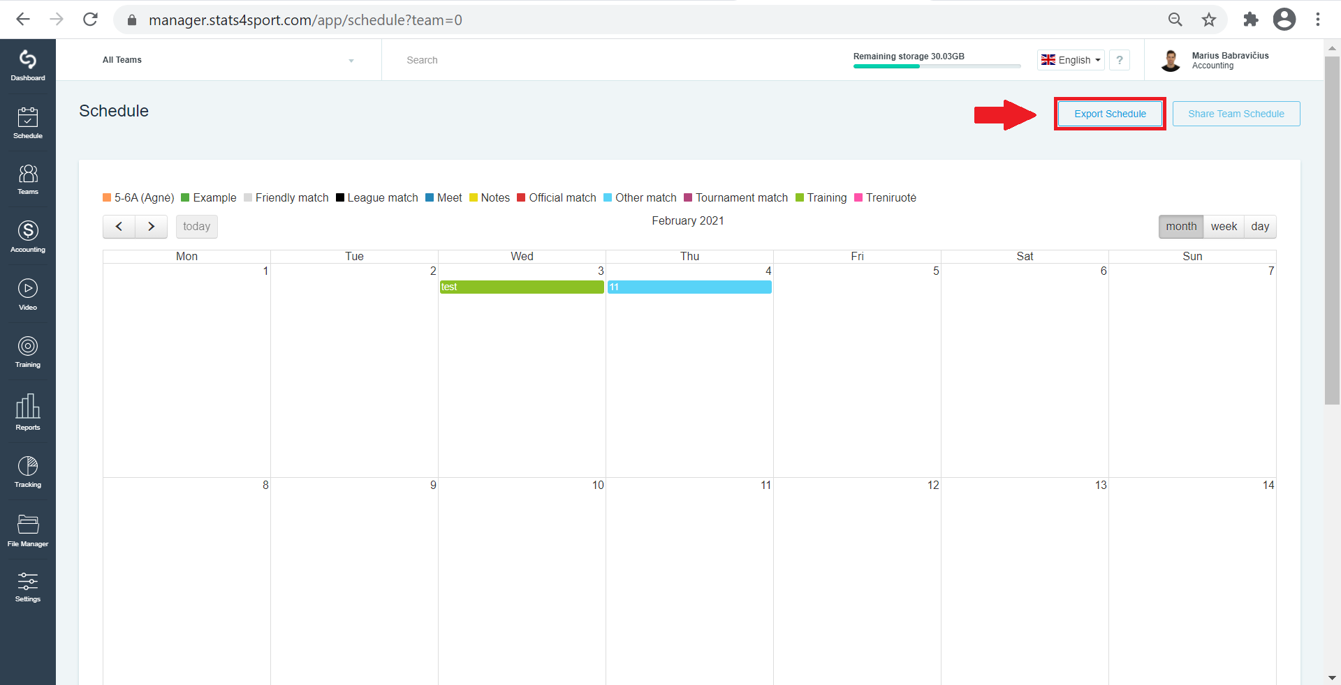Export schedule — illustration