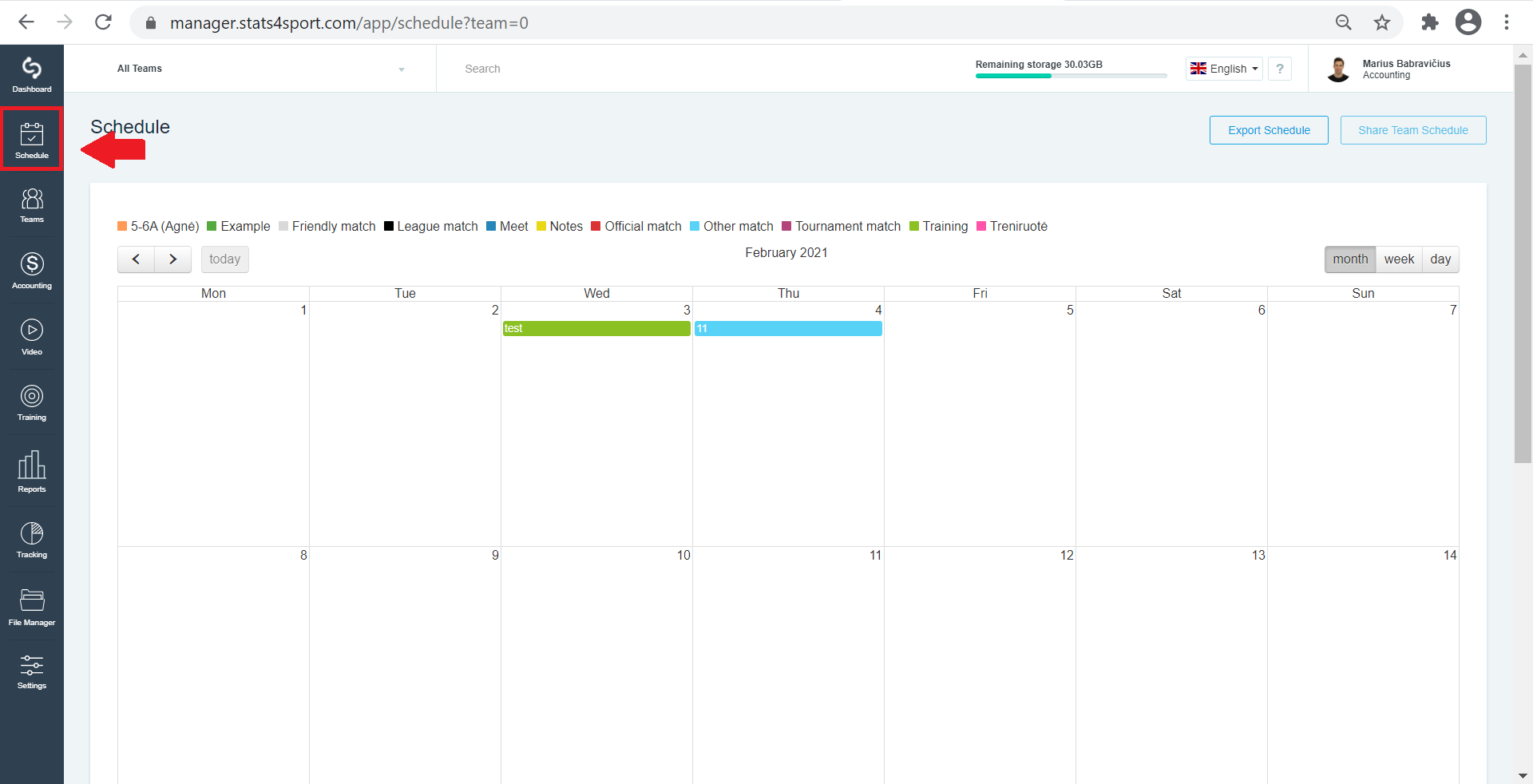 Export schedule — illustration
