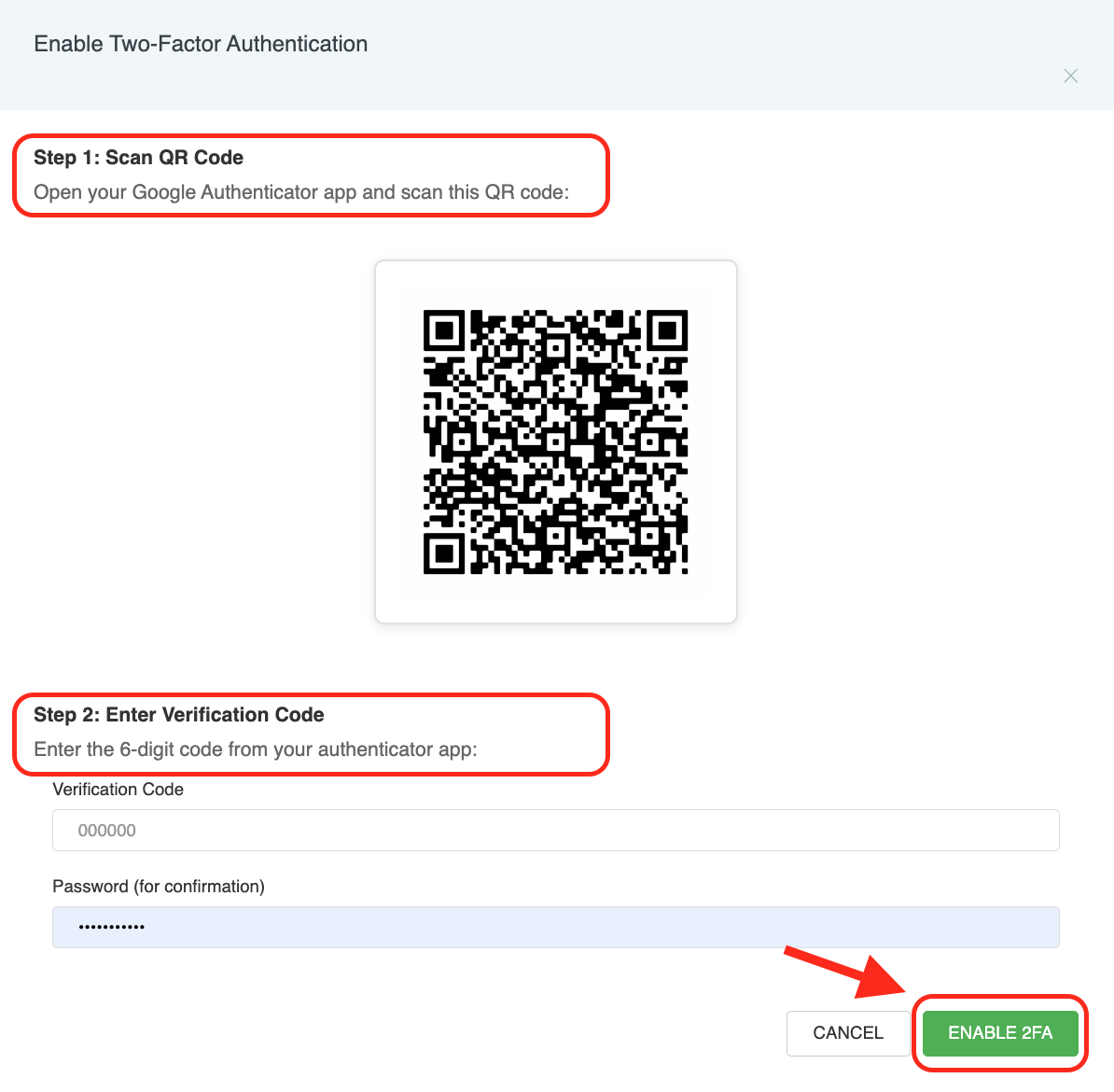 Two-Factor Authentication on manager (Website) — illustration